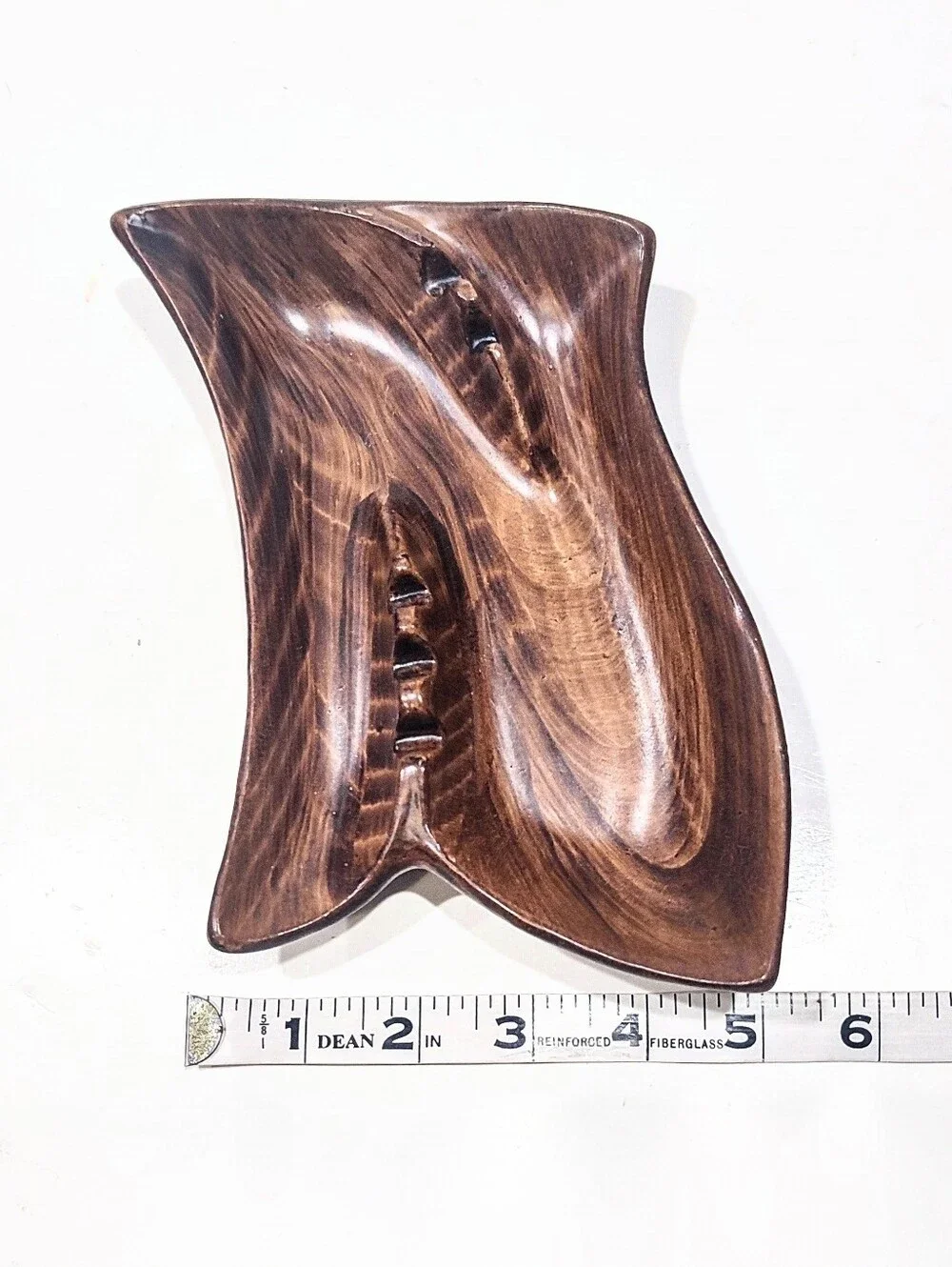 Vintage MCM Cal Style Pottery Ashtray 2510 Faux Bois Wood Grain Atomic Boomerang